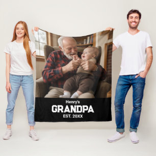 Modern Farfar Est. Namn År Foto Svart Fleecefilt