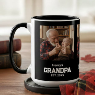Modern Farfar Grundad Est. Namn År Foto Två-Tonad Mugg
