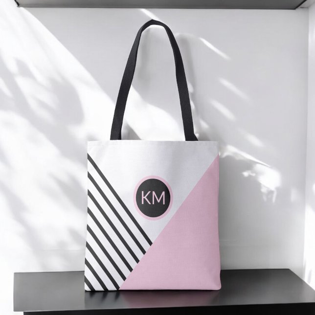 Modern Färg Block och Rand med Monogram Tygkasse (Personalize with your monogram initials.)