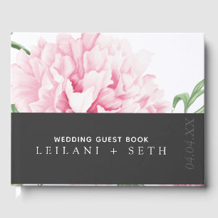 Modern Färg Block Rosa Peony Blommigt Bröllop Gästböcker