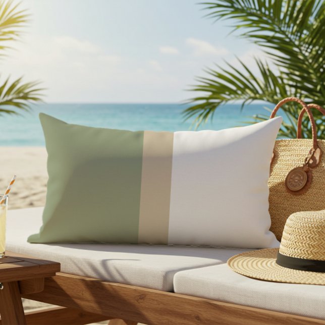 Modern Färg Block Sage Grönt Beige White Lumbarkudde (Skapare uppladdad)