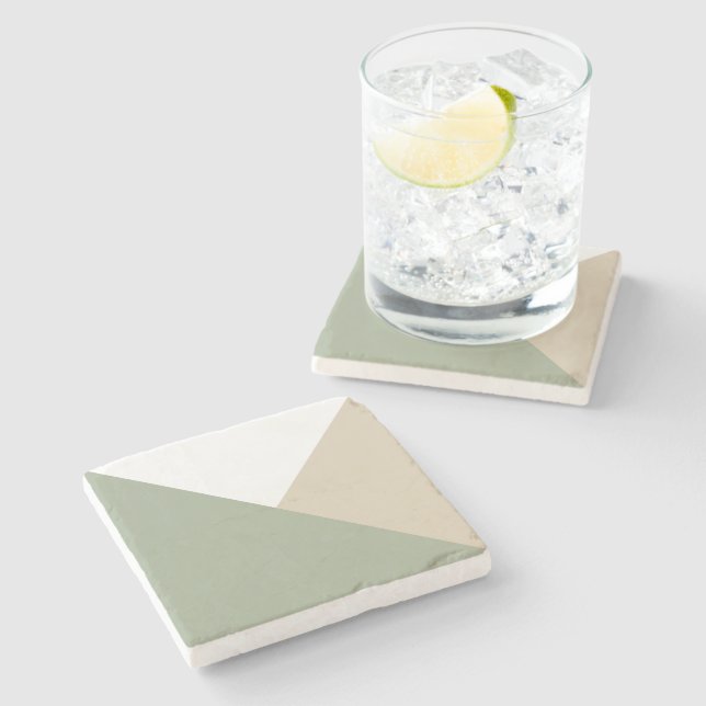 Modern Färg Block Triangles Sage Grönt Beige Stenunderlägg (Sidan)