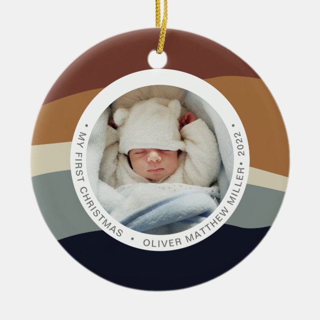 Modern Färg blockera min första jultid Färg Julgransprydnad Keramik (Framsidan)