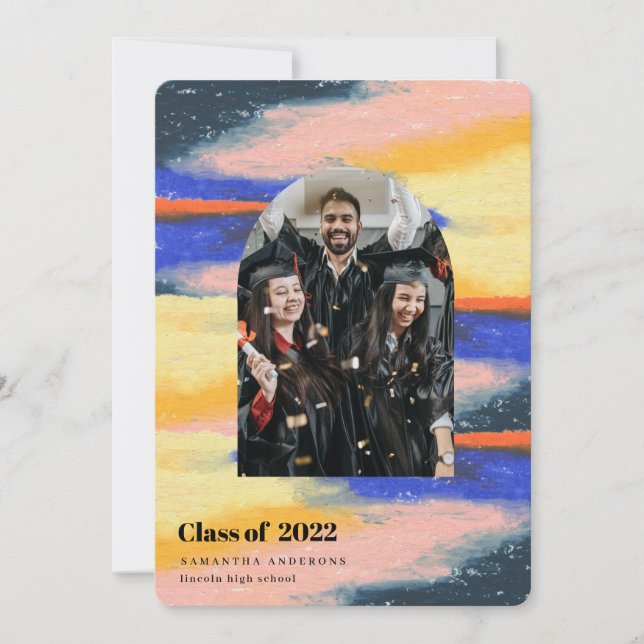 Modern färgad Abstrakt Student Photo Inbjudningar (Framsida)