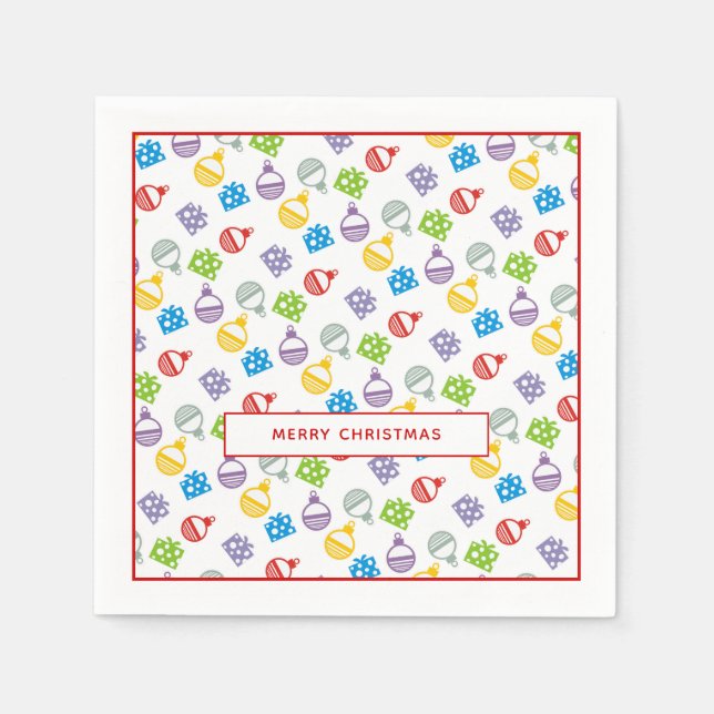 Modern färgad bollar och gåvor till jul pappersservett (Framsidan)
