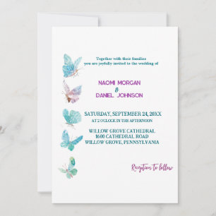 Modern Färgad Butterflies bröllopsinbjudan Inbjudningar