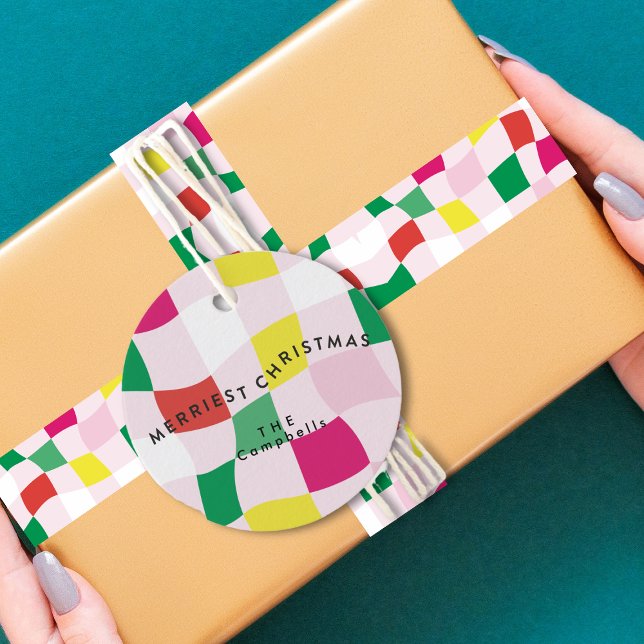 Modern färgad Disco Boll Tartan Play-jul Gåvor Etiketter (Skapare uppladdad)