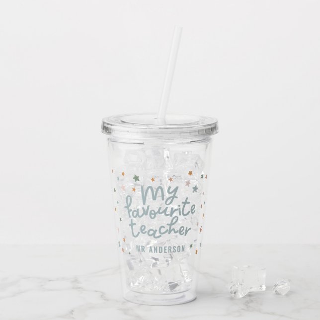 Modern färgad favoritlärarstjärna, presenten acryl take away mugg (Baksida Ice)