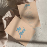 Modern färgad, fet, minimal återställande Funky Br Meny<br><div class="desc">En färglös funky,  en modern meny för peach gult bröllop. Med chicens malldesign för boho-vintagens persikobakgrund och blå fetstil. Perfekt och matchning med hela sviten.</div>