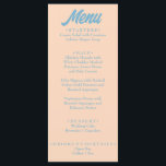Modern färgad, fet, minimal återtagning, unikt Brö Meny<br><div class="desc">En färglös funky,  en modern meny för peach gult bröllop. Med chicens malldesign för boho-vintagens persikobakgrund och blå fetstil. Perfekt och matchning med hela sviten.</div>