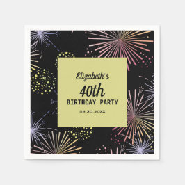 Modern färgad Fireworks Golden Black Birthday Pappersservett