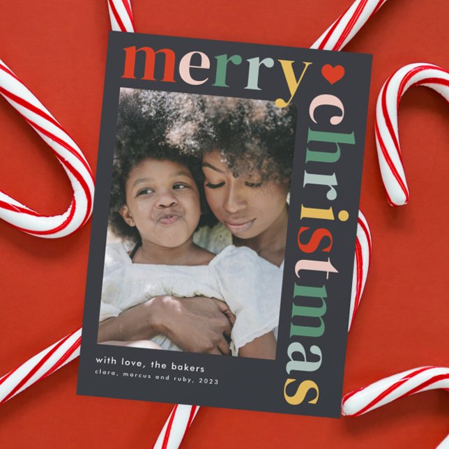 Modern färgad God jul-foto-Magnet-kort (Modern colorful merry christmas photo holiday magnetic card.)