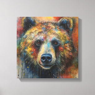 Modern färgad grizzly Bear Art Canvastryck