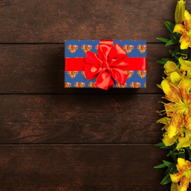 Modern färgad hjärtblått mönster presentpapper (Skapare uppladdad)