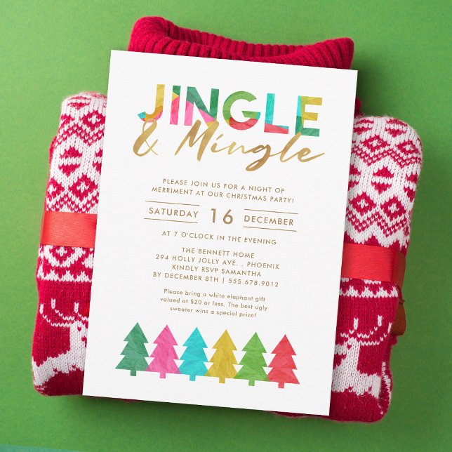 Modern färgad jingle och Mingle jul Party Inbjudningar (Skapare uppladdad)