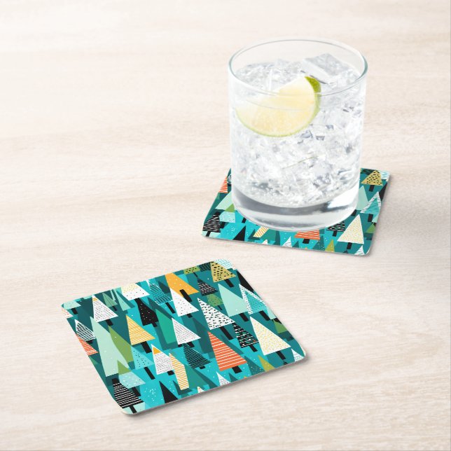 Modern färgad Julgran mönster Underlägg Papper Kvadrat (Insitu)