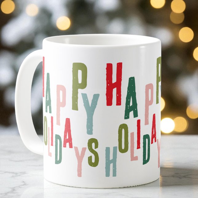 Modern färgad julhelg i Glad helg Kaffemugg (Modern Colorful Festive Happy Holidays Christmas Coffee Mug)