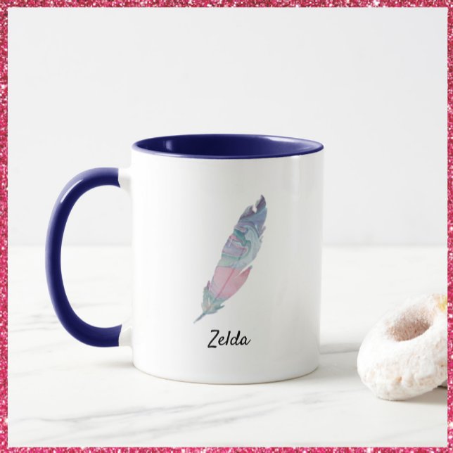 Modern färgad kalk och Rosa Feather Mugg (Skapare uppladdad)