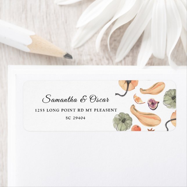 Modern färgad knumpkin Höst Returadress Etikett (Insitu)