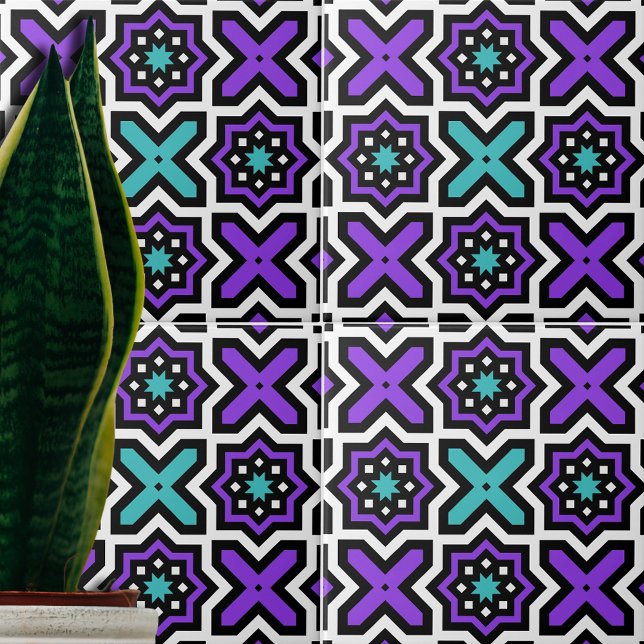 Modern färgad Lila Teal Geometric Mönster Kakelplatta (Skapare uppladdad)