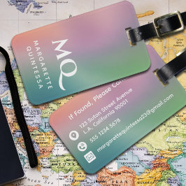 Modern färgad pastel och vit monogram Initialer Bagagebricka