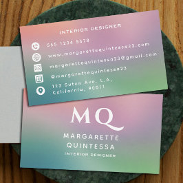 Modern färgad pastel och vit monogram Initialer Visitkort