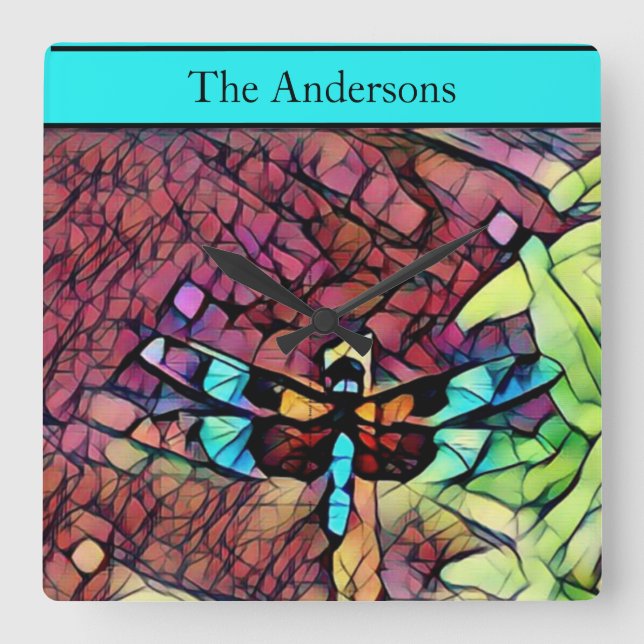 Modern färgad regnbåge Rand Mönster Fyrkantig Klocka (Framsida)