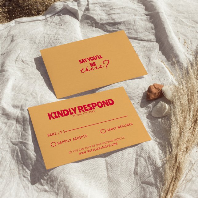 Modern färgad Retro-Roligt, fetstil, unikt Bröllop OSA Kort (Skapare uppladdad)