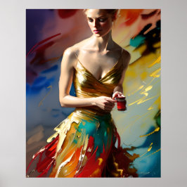 Modern färgad röd abstrakt po vid tealrött mode gu poster