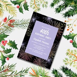 Modern färgad Roligt Fireworks Black Birthday Inbjudningar