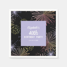Modern färgad Roligt Fireworks Black Birthday Pappersservett