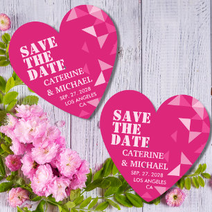 Modern färgad Rosa Heart Geometric - spara datumet Underlägg Papper