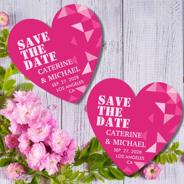 Modern färgad Rosa Heart Geometric - spara datumet Underlägg Papper (Skapare uppladdad)