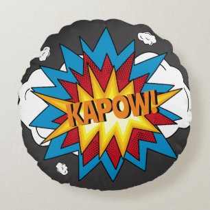 Modern färgad Tecknad Bok KAPOW-poppkonst Rund Kudde
