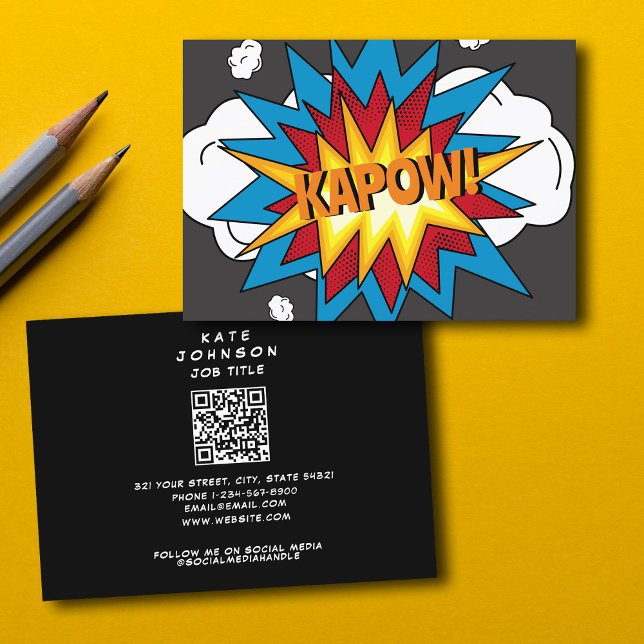 Modern färgad Tecknad Bok KAPOW-poppkonst Visitkort (Modern Colorful Comic Book KAPOW Pop Art Business Card)