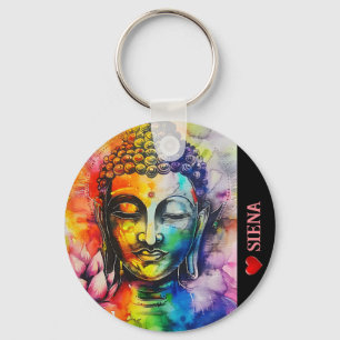 Modern färgad vattenfärg Buddha Namn Nyckelring