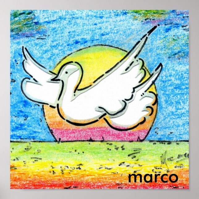 Modern färgad vattenfärg Dove och Sol Poster (Framsidan)