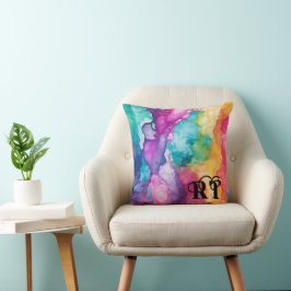 Modern färgad vattenfärg Monogram Initialer Kudde
