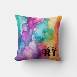 Modern färgad vattenfärg Monogram Initialer Kudde