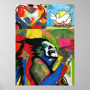 Modern färgad vattenfärg popsångerhjärtduva poster