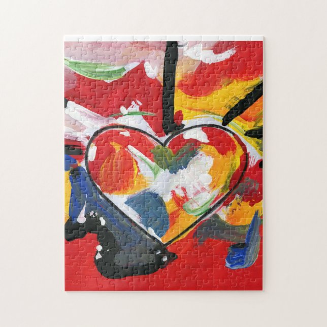 Modern färgad vattenfärgad Abstrakt Heart Pussel (Vertikal)