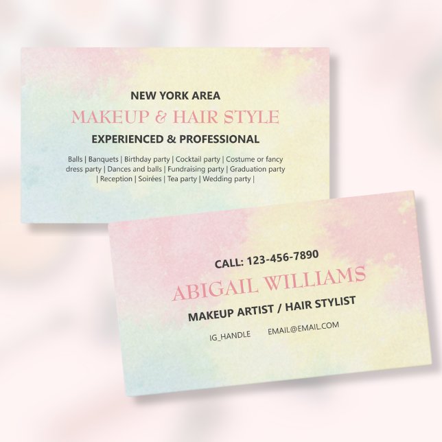 Modern färgad vattenfärgssammansättning och hårsty visitkort (Skapare uppladdad)