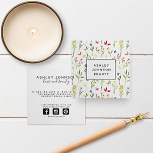 Modern färgad Vild Flowers Mönster Feminine Fyrkantigt Visitkort