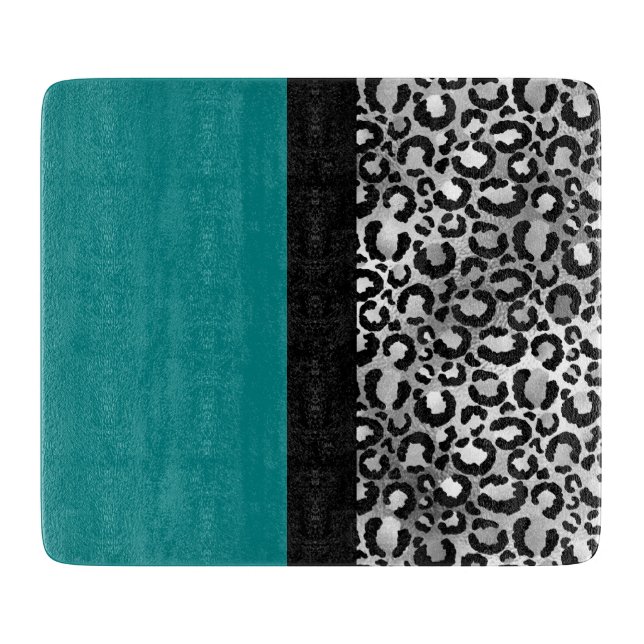 Modern Färgbalks Leopardtryck Teal Silver Svart (Framsidan)