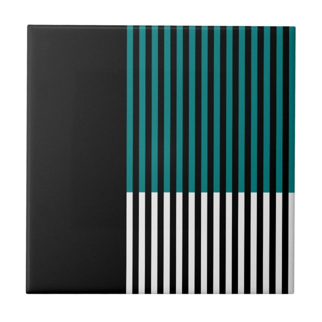 Modern färgblock randig teal svart vit kakelplatta (Framsidan)
