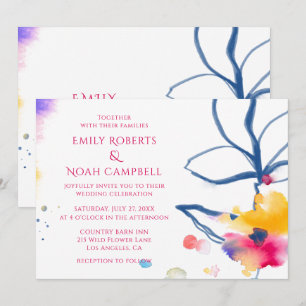Modern färgen Watercolor Blommigt Bröllop Inbjudningar