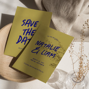 Modern färgfull Bright Funky Grunge Retro Bröllop Spara Datumet