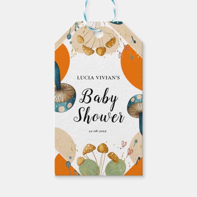 Modern färgfull geometrisk babystövel för svamp presentetikett (Framsidan)