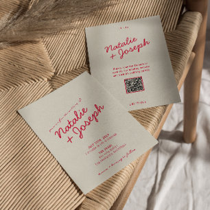Modern färgfull retro Whimsical QR-kod Bröllop Inbjudningar