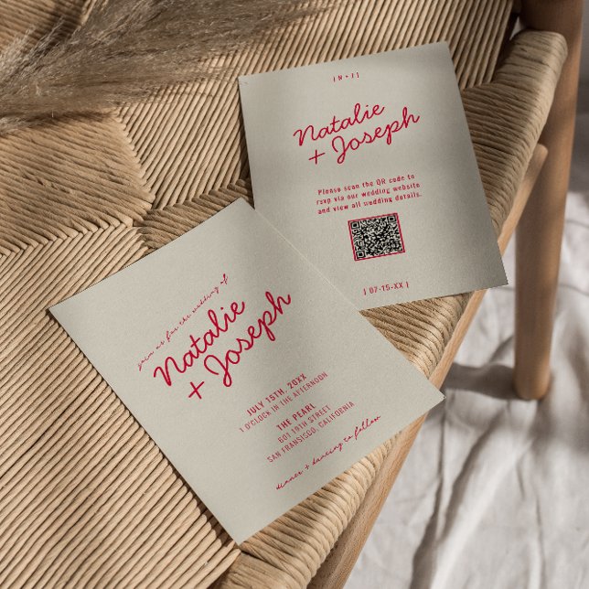 Modern färgfull retro Whimsical QR-kod Bröllop Inbjudningar (Skapare uppladdad)